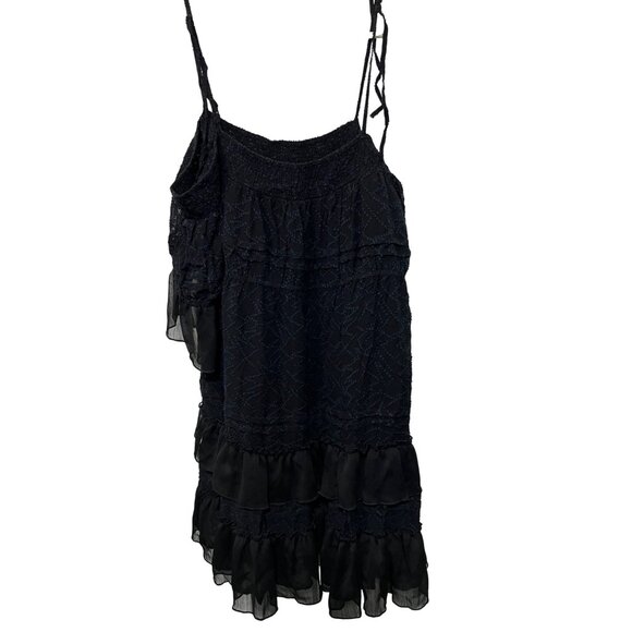 Free People Black Ruffled Off-Shoulder Smocked Dress L Adjustable Straps - Picture 3 of 9